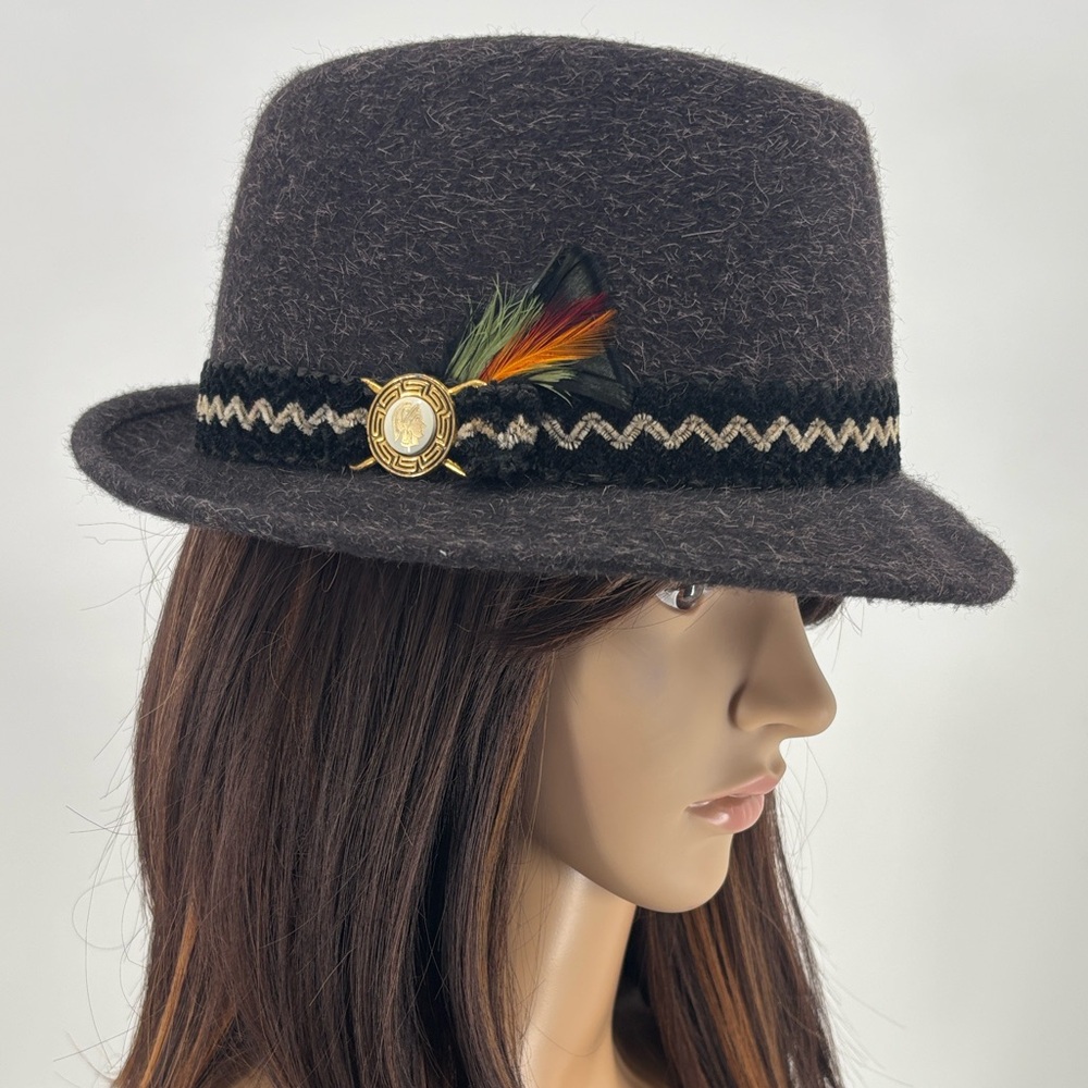 Vintage 60s Hipster Streetwear Embellished  Feathers Merino Wool Fur Fedora Hat - Picture 16 of 16